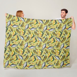Fish Floats Hooks Angler Watercolor Sports Fishing Fleece Blanket