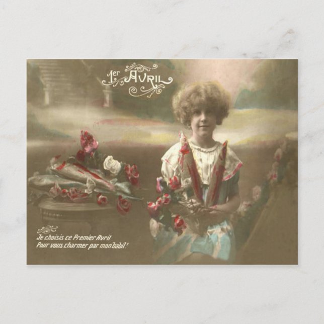 Fish Flower Victorian Garden Poisson d'avril Postcard (Front)