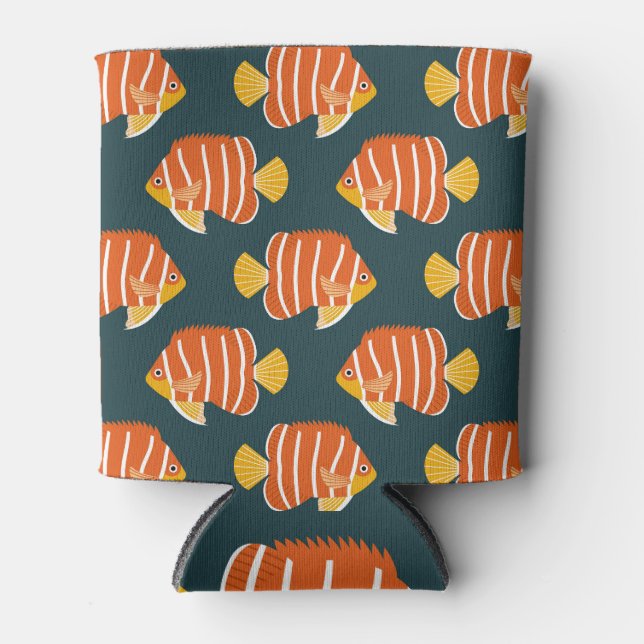 Fish Frenzy: Vintage Seamless Design Can Cooler (Front)