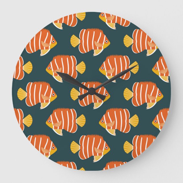 Fish Frenzy: Vintage Seamless Design Large Clock (Front)