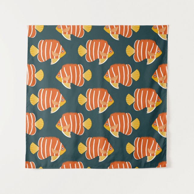 Fish Frenzy: Vintage Seamless Design Tapestry (Front)