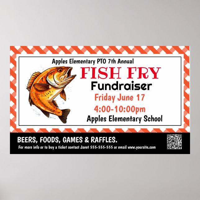 FISH fry Fundraiser PTO PTA Church Banner Poster (Front)