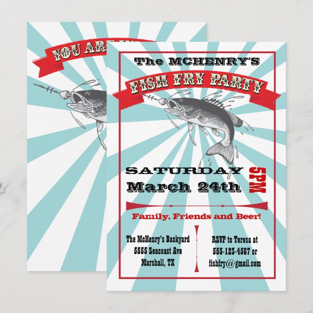 Fish Fry Party Poster Invitations (Front/Back)