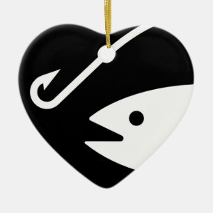 Fish Head and Hook - Black and White Ceramic Ornament