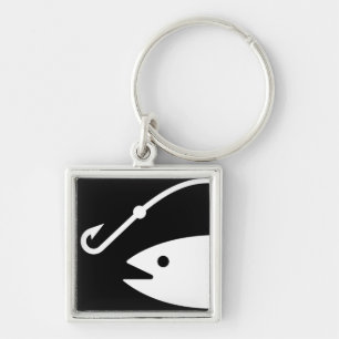 Fish Head and Hook - Black and White Keychain