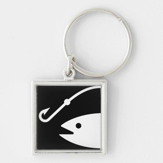 Fish Head and Hook - Black and White Keychain (Front)