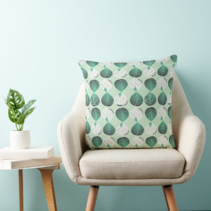 Fish Head Leaves Dusty Spearmint Green White Mint Throw Pillow
