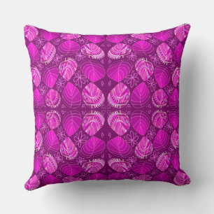 Fish Head Leaves Flowers Hearts Magenta  Throw Pillow