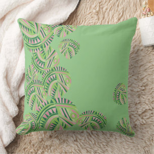 Fish Head Leaves Jazz V Mint Dusty Pink 4 Throw Pillow