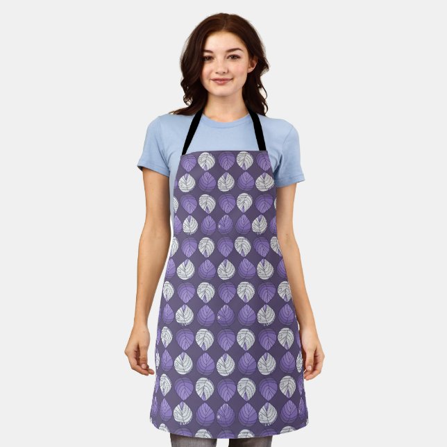 Fish Head Leaves Lilac White Black Apron (Worn)