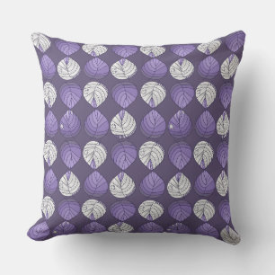 Fish Head Leaves Lilac White Black Throw Pillow