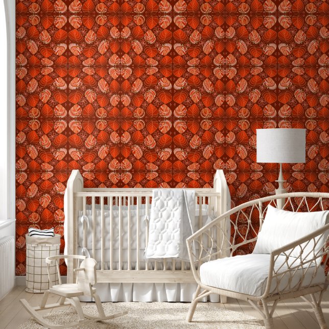 Fish Head Leaves New Floral Hearts - Terracotta Wallpaper (Kids)