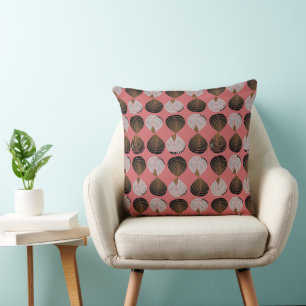 Fish Head Leaves Olive Brown Grey Coral Throw Pillow