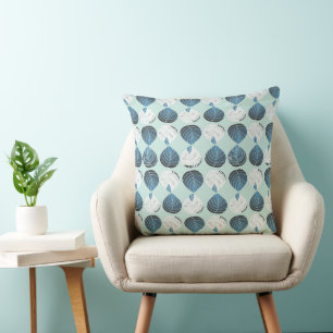 Fish Head Leaves Teal White Duck Egg Blue Throw Pillow