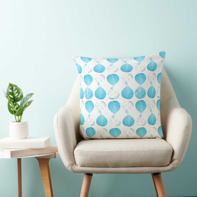 Fish Head Leaves Turquoise White Throw Pillow (Chair)