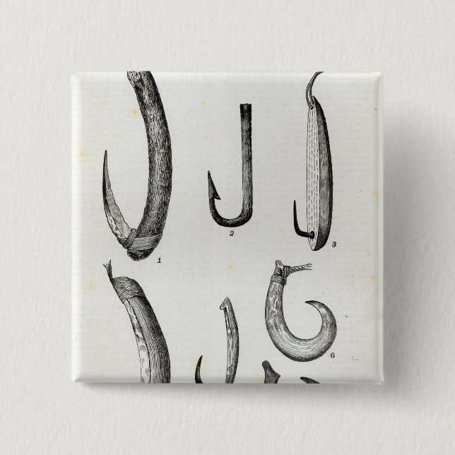 Fish-hooks of Prehistoric and Uncivilised 2 Inch Square Button (Front)