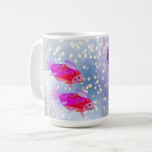 Fish in a Bubbly Sea Illustrated Coffee Mug