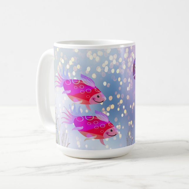 Fish in a Bubbly Sea Illustrated Coffee Mug (Front Left)