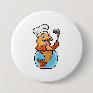 Fish in Glass as Cook with Soup spoon 3 Inch Round Button