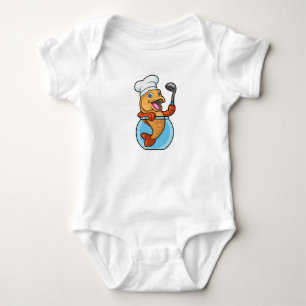 Fish in Glass as Cook with Soup spoon Baby Bodysuit