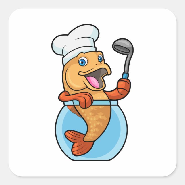 Fish in Glass as Cook with Soup spoon Square Sticker (Front)