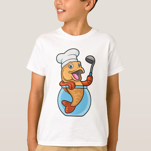 Fish in Glass as Cook with Soup spoon T-Shirt (Front)