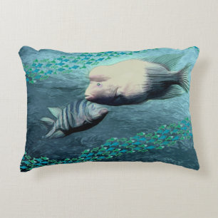 Fish in Green Sea Water Accent Pillow