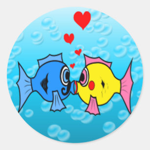 Fish In Love Classic Round Sticker