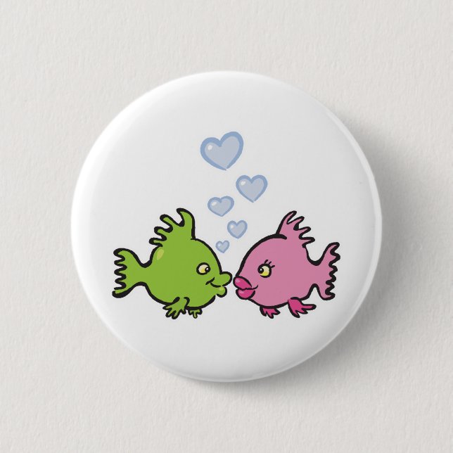 fish in love valentine 2 inch round button (Front)