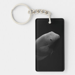 Fish in Tank - Black and White Art Photograph Keychain