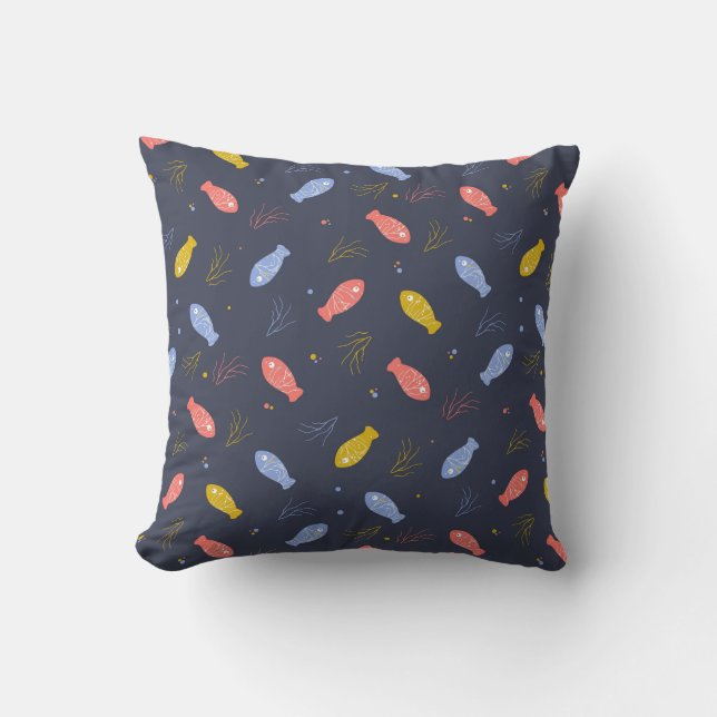 Fish in three colours Underwater Sea Fun Throw Pillow (Front)