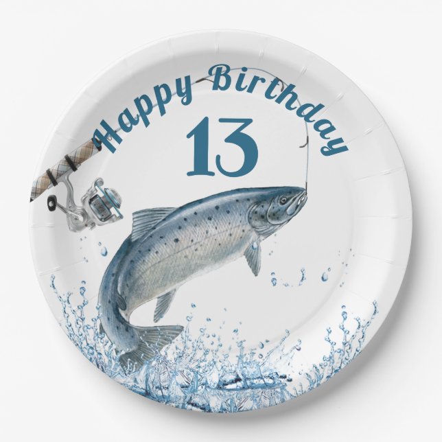 Fish In Water 13th Birthday Party Paper Plate (Front)