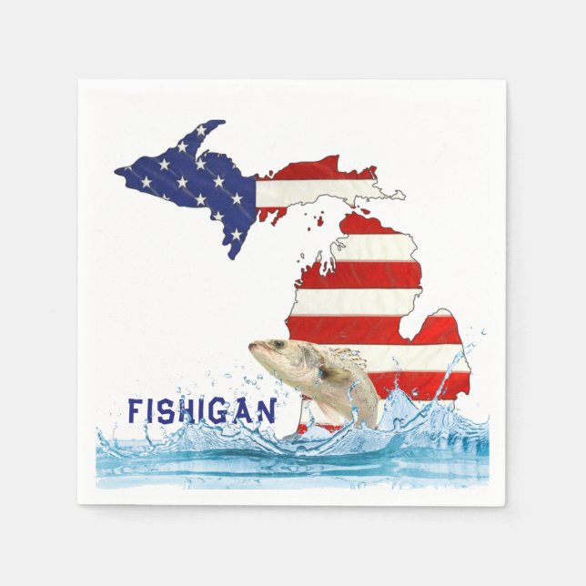 Fish In Water and USA Flag Michigan Napkin (Front)