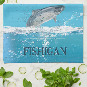 Fish In Water In Michigan Kitchen Towel