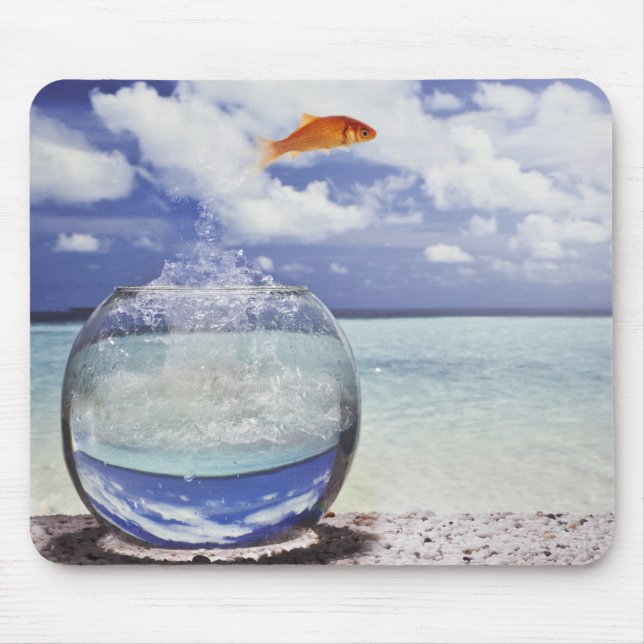 Fish jumping from fish tank mouse pad (Front)