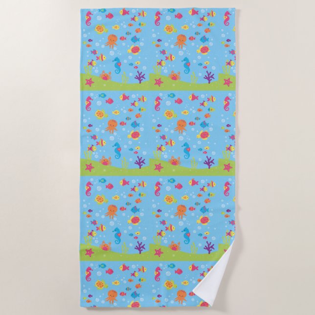 Fish Kids Beach Ocean SeaLife Animals Blue Kids Beach Towel (Front)