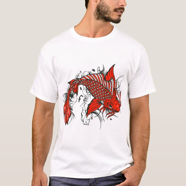 Fish koi tattoo fish japanese drawing old scool T-Shirt (Front)