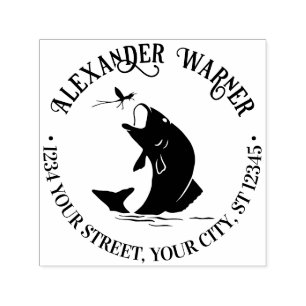 Fish Leaping for Dinner Name Return Address  Self-inking Stamp