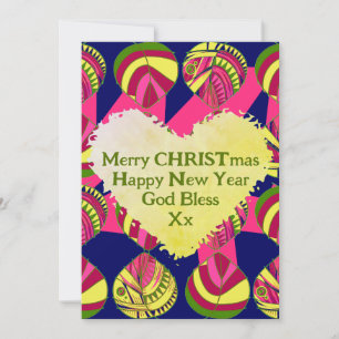 Fish Leaves Yellow Magenta Green Christmas Holiday Card