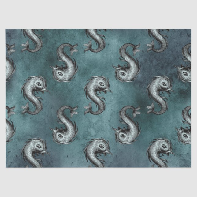 Fish Like Sea Creatures on Green/Teal Decoupage Tissue Paper (Front)