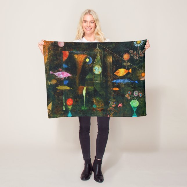 Fish Magic, Paul Klee Fleece Blanket (In Situ)