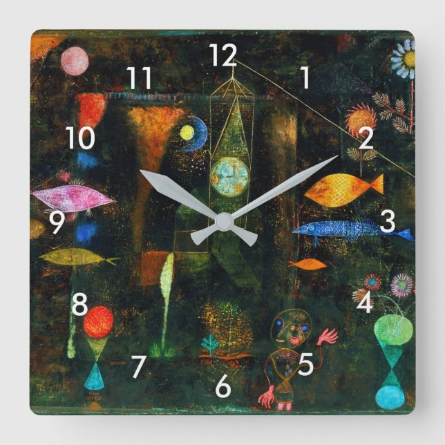 Fish Magic, Paul Klee Square Wall Clock (Front)