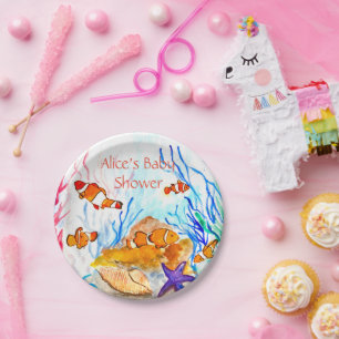 Fish Marine Under the Sea Baby shower Ocean Coral Paper Plate