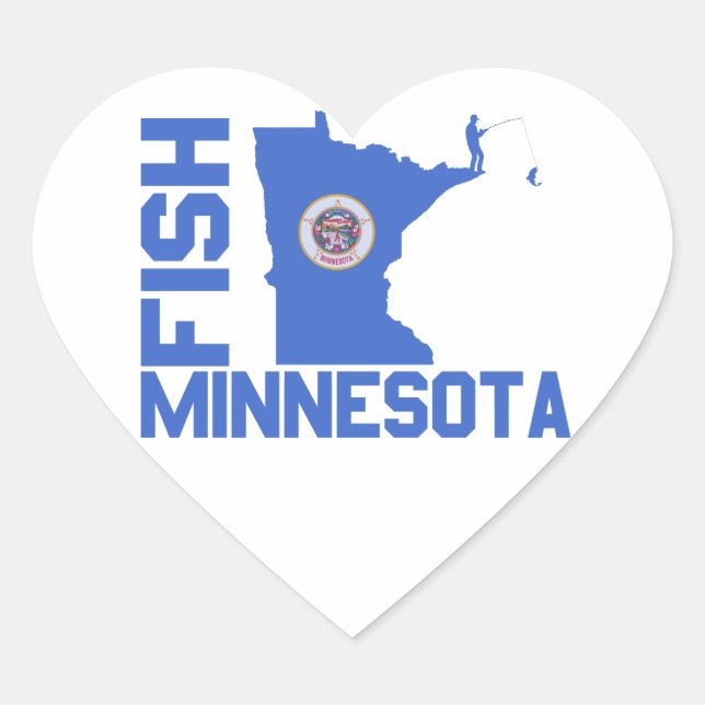 Fish Minnesota State Outline Heart Sticker (Front)