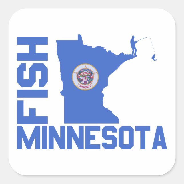 Fish Minnesota State Outline Square Sticker (Front)
