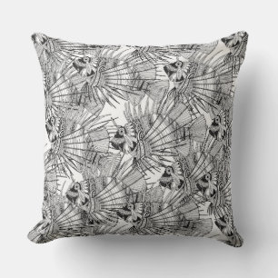 fish mirage black white throw pillow