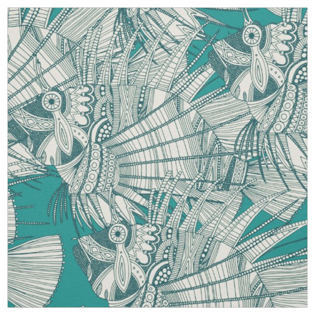 fish mirage teal fabric (Swatch)