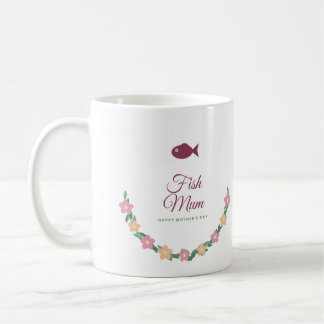 Fish Mom Mother's Day Mug, Floral Garland Coffee Mug