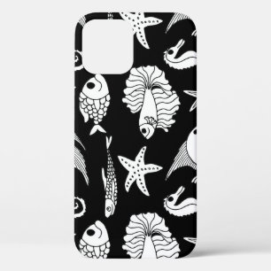 Fish Motif: Black White Pattern. iPhone 12 Case