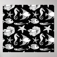 Fish Motif: Black White Pattern.